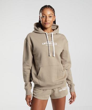 Dámské Mikiny S Kapucí Gymshark Social Club Oversized Hnědé | CZ 3587DFM